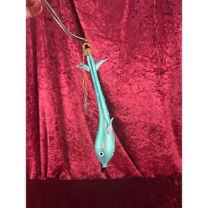 Vintage Handblown Glass Ornament Blue Dolphin Silver Glitter Whitehurst Imports